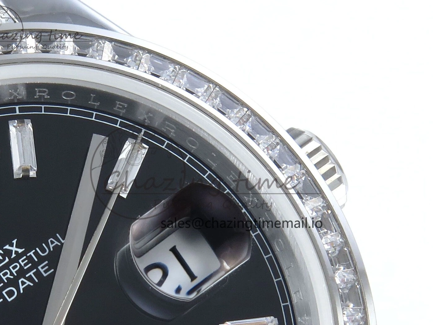 1221 Soft DayDate 40 SS QF 1:1 Best Edition Black Crystal Dial Diamonds Bezel on President Bracelet A2836 V5 (Gain Weight) 477